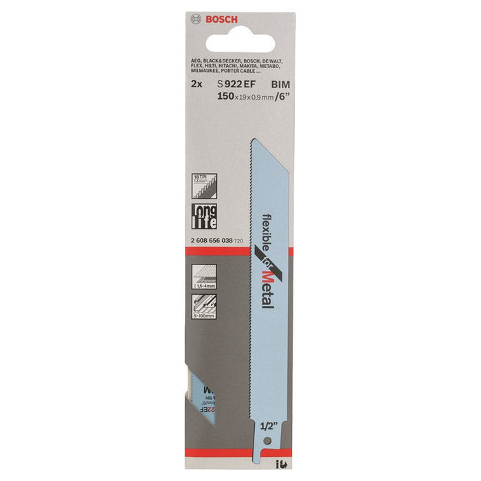 Bosch S922EF BIM Flexible Metal Cutting Reciprocating Saw Blade 2-Pack - 6