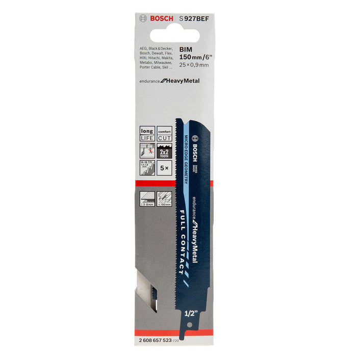 Bosch S927BEF BIM Metal Cutting Jigsaw Blade, 150mm, Heavy Metal Endurance, 5-Pack