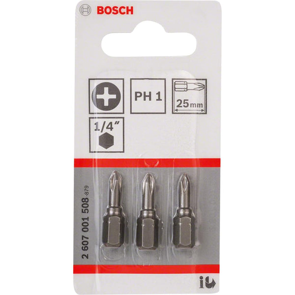 Bosch: Screw driver bits  - Screwdriver bit Extra Hard PH 1, 25 mm, 3 pc -  SKU: 2607001508