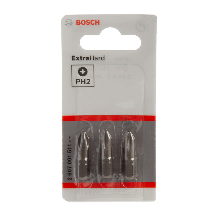 Bosch: Screw driver bits  - Screwdriver bit Extra Hard PH 2, 25 mm, 3 pc -  SKU: 2607001511