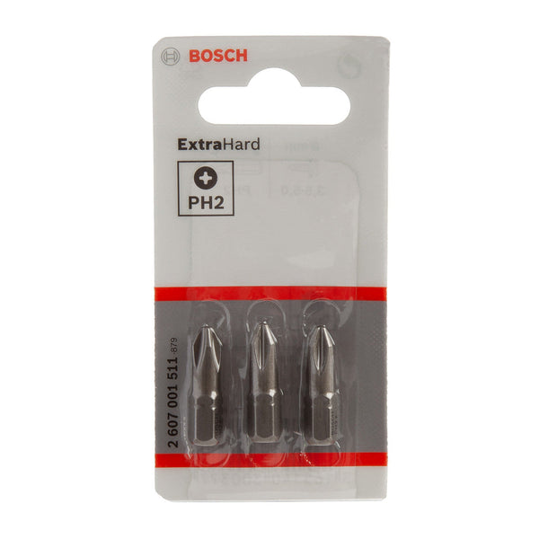 Bosch: Screw driver bits  - Screwdriver bit Extra Hard PH 2, 25 mm, 3 pc -  SKU: 2607001511
