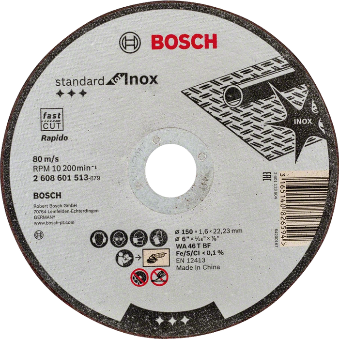 Bosch Inox Cutting Disc 150mm: Standard Stainless Steel Cutting Wheel - Fast, Thin Cut | WA 46 T BF