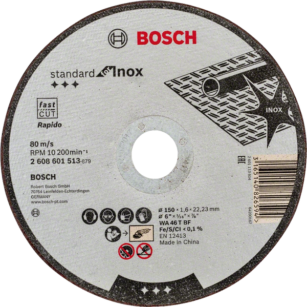 Bosch Bonded abrasives - Straight cutting Standard INOX WA 60 T BF, 115, 22,23, 1,6 -  2608603170