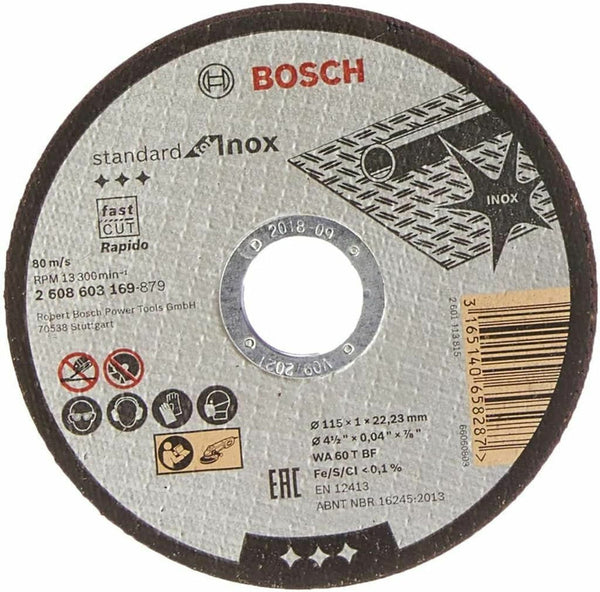 Bosch Bonded abrasives - Rapido straight cutting Standard INOX WA 60 T BF, 115, 22,23, 1,0 -  2608603169