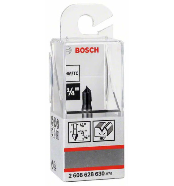 Bosch V-Groove Router Bit 1/4" 90 Degree - Woodworking, Chamfering, Lettering. D1 6.3mm L 9.2mm.