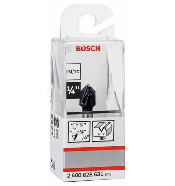 Bosch 1/4-Inch V-Groove Router Bit 90 Degree - Woodworking Chamfer & Lettering Tool