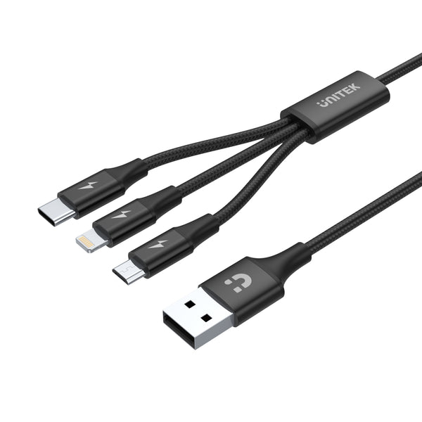 UNITEK 1.2M TYPE-C,MICRO USB,LIGHT CABLE(C14049BK) - CAB-USB3-3IN1-C14049