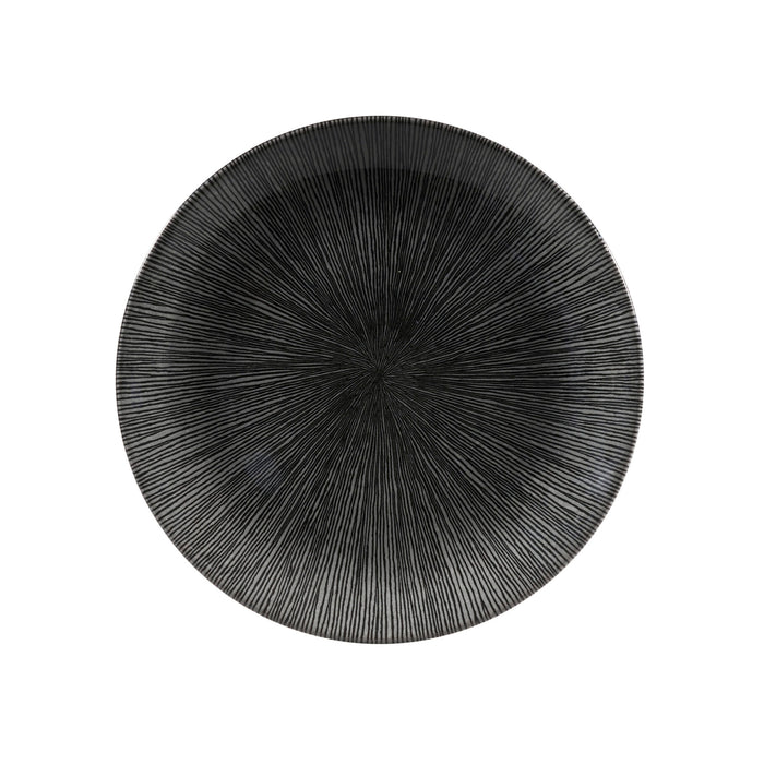 Churchill Studio Prints Agano Black Coupe Plate - 26cm - UK Made - Linear Radial Design Dinnerware