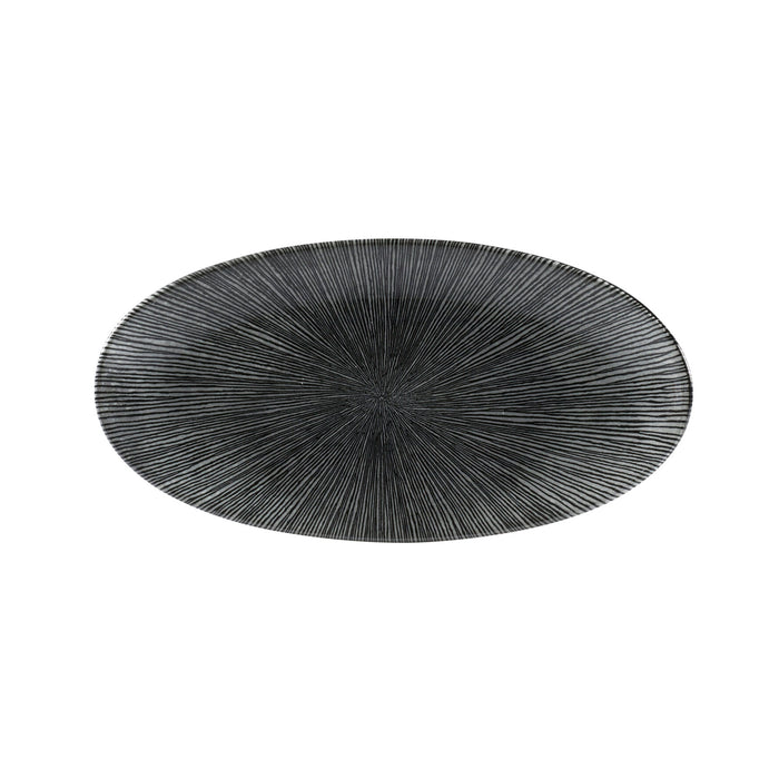 Churchill Studio Prints Agano Black Oval Plate - 29.9cm x 15cm - Stylish Black & Gray Tableware for Restaurants & Home Dining