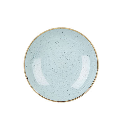 Churchill Stonecast Duck Egg Blue Coupe Bowl 18.2cm | Blue speckled ceramic bowl with golden brown rim.