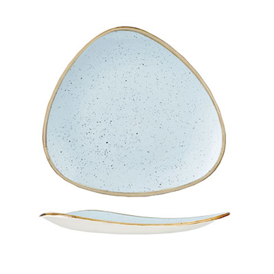 Churchill Stonecast Duck Egg Blue Triangle Plate 26.5cm - Hand-painted speckled design with golden brown edge.