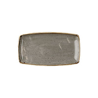 Churchill Stonecast Peppercorn Grey Oblong Plate 29.5cm x 15cm. Durable grey serving plate with gold rim for restaurants & home use.
