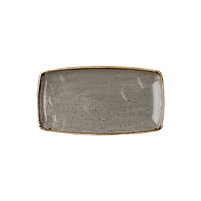 Churchill Stonecast Peppercorn Grey Oblong Plate 29.5cm x 15cm. Durable grey serving plate with gold rim for restaurants & home use.