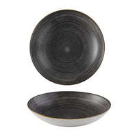 CHURCHILL STONECAST RAW Black Coupe Bowl 24.8cm - Restaurant Tableware with Rustic Edge Band and Semi-Matte Glaze