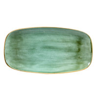 Churchill Stonecast Samphire Green Oblong Chef's Plate 35.5x18.9cm. Stylish Catering & Restaurant Serving Dish