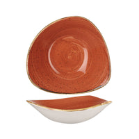 CHURCHILL STONECAST Spiced Orange Triangle Bowl 15.3cm. Hand-painted orange serving bowl with rustic speckled design.