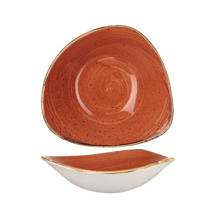 CHURCHILL STONECAST Spiced Orange Triangle Bowl 15.3cm. Hand-painted orange serving bowl with rustic speckled design.