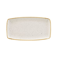 Churchill Stonecast Barley White Oblong Plate, 35cm x 18.5cm - Rustic serving platter with beige rim and speckled surface.