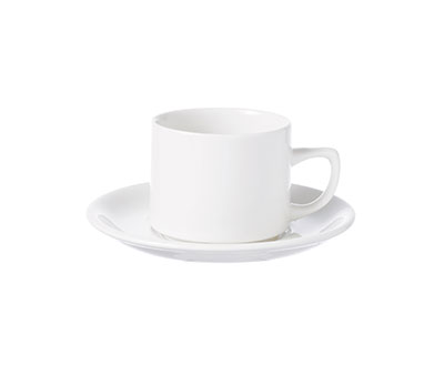 White tea cup and saucer set. Churchill White Holloware Maple Tea Cup, 20cl. Buy from Chavda.com
