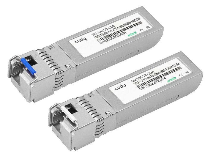 Cudy SM10GSB-20AB: 10G Bi-Directional SFP+ Single Mode 20km. High-performance network transceiver for fast and reliable data transfer.