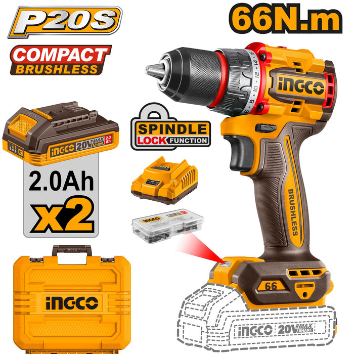 Ingco Lithium-ion Cordless Drill Kit 20V + Battery and Charger - CDLI20668