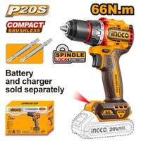 INGCO 20V DRILL 66NM B/LESS KIT