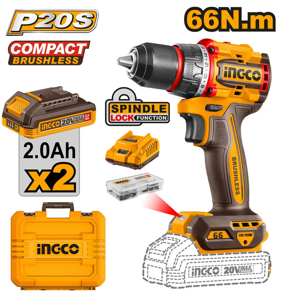 Ingco Lithium-ion Cordless Drill Kit 20V + Battery and Charger - CDLI20668