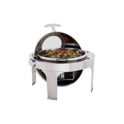 GLOBAL Chafing Dish S/S - Roll Top Round With Window 6.8Lt - CDS2002