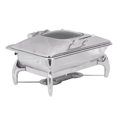 Induction Chafing Dish Rectangular Glass Lid 9LT | Commercial Food Warmer | Chavda.com