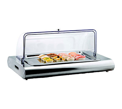 Sushi Cold Display Swatch | Stainless Steel Food Display with Polycarbonate Cover & Ice Packs | Chavda