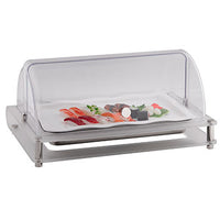 Sushi Cold Display Case: Steel & Polycarbonate. Chilled Food Presentation for Buffet, Catering, and Restaurants. 596x416x285mm