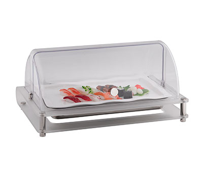 Sushi Cold Display Case: Steel & Polycarbonate. Chilled Food Presentation for Buffet, Catering, and Restaurants. 596x416x285mm
