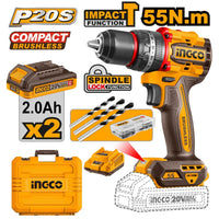 INGCO 20V DRILL IMPACT 55NM B/LESS KIT