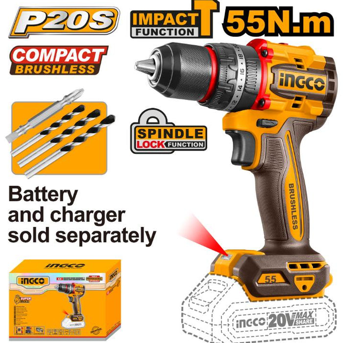 INGCO 20V Impact Drill Brushless 55Nm - Power Tool for Professionals