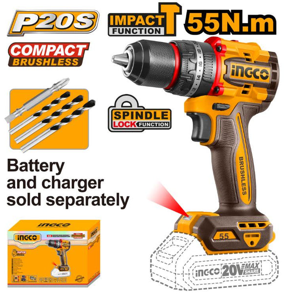 INGCO 20V Impact Drill Brushless 55Nm - Power Tool for Professionals