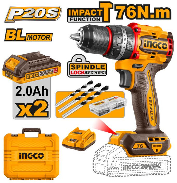 Ingco | 20V Drill Impact 76NM Brushless kit - CIDLI20768