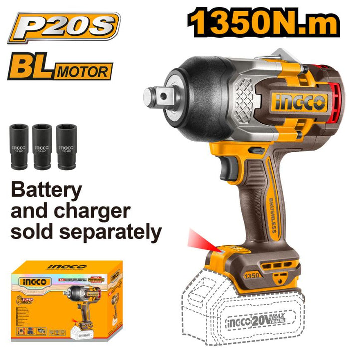 INGCO 20V Impact Wrench 1350Nm Brushless CIWLI201351 - High Torque Power Tool
