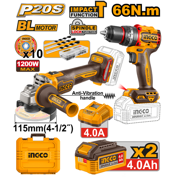 INGCO 20V GRINDER & DRILL KIT product image
