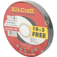 Tork Craft Cutting Discs Combo - 10+3 Free Steel Cutting Wheels, 115x1.0x22.2mm - Power Tool Accessory for Metal Fabrication