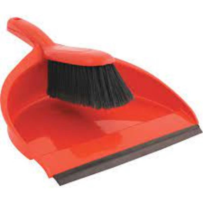 Red Dustpan and Soft Brush Set for Cleaning - Plastic Hand Brush and Pan Set - Cleaning Supplies