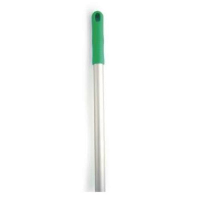 Aluminum Mop/Broom Handle - 1400mm Silver Pole, Green Grip, Hanging Hole - Durable & Lightweight Cleaning Tool Replacement