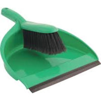 Green Plastic Dustpan & Stiff Brush Set. Cleaning supplies by Cromwell, COT9075870K, available at Chavda.