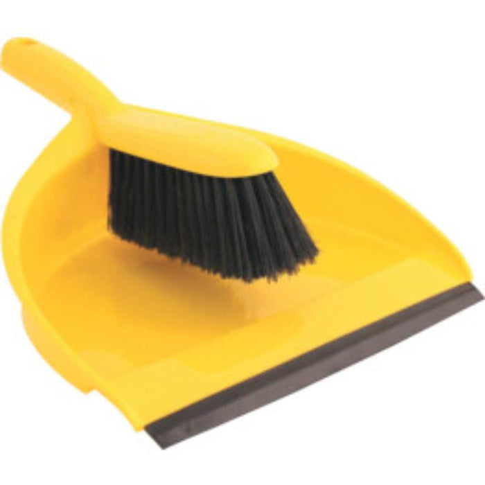 Yellow Cromwell Dustpan & Brush Set - Cleaning Supplies - Stiff Bristle Brush & Plastic Dust Pan