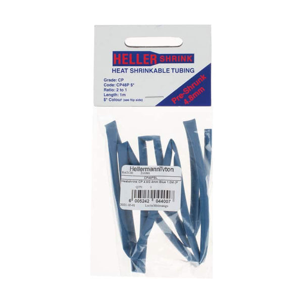 HellermannTyton CP 4.8/2.4mm Blue Heat Shrink Tubing, 1m Length. Pre-shrunk.