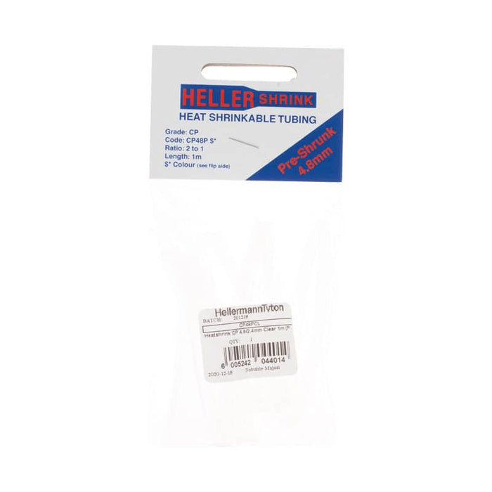 Heller Shrink CP48P Heat Shrink Tubing, 4.8mm Clear. 2:1 Ratio, 1m length. Durable Electrical Insulation.