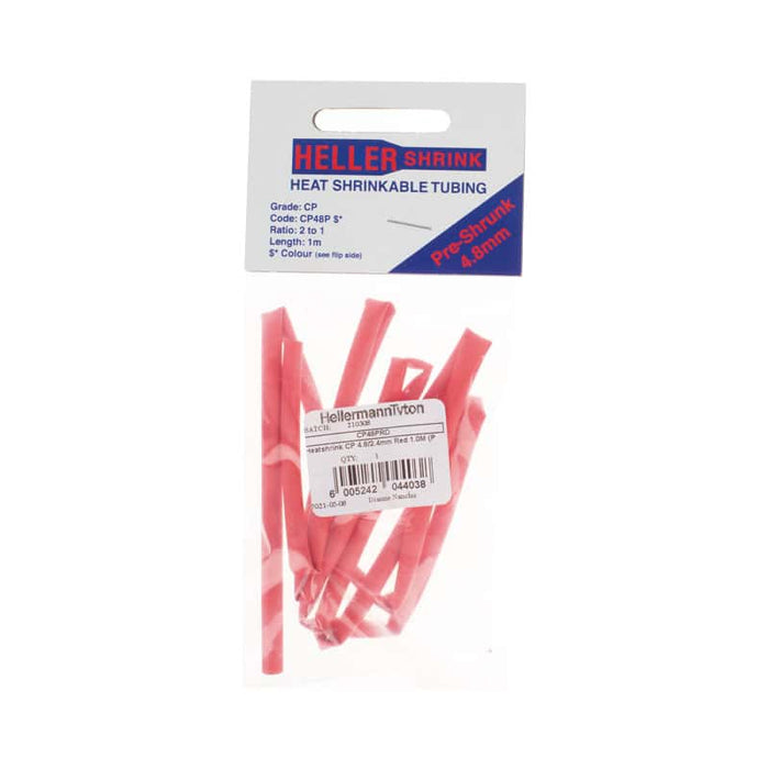 HellermannTyton CP48P Heat Shrink Tubing - Red, 4.8mm, 1m. Heat shrink tubing for wire insulation and protection.