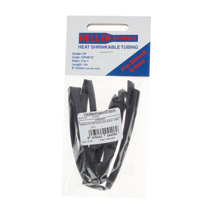 HellermannTyton Heat Shrink Tubing CP 6.4/3.2mm Black - 1 Meter Pre-Shrunk