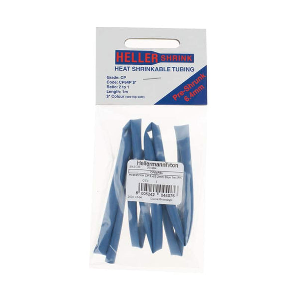 Heller Shrink Heat Shrink Tubing 6.4mm Blue 1m - Pre-Shrunk Electrical Insulation