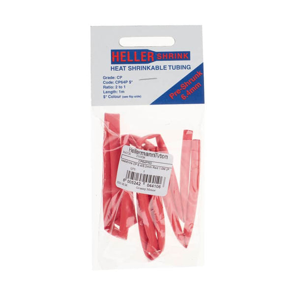 HELLER SHRINK Heat Shrink Tubing - Red 6.4mm - HellermannTyton CP64P - Insulating Sleeves