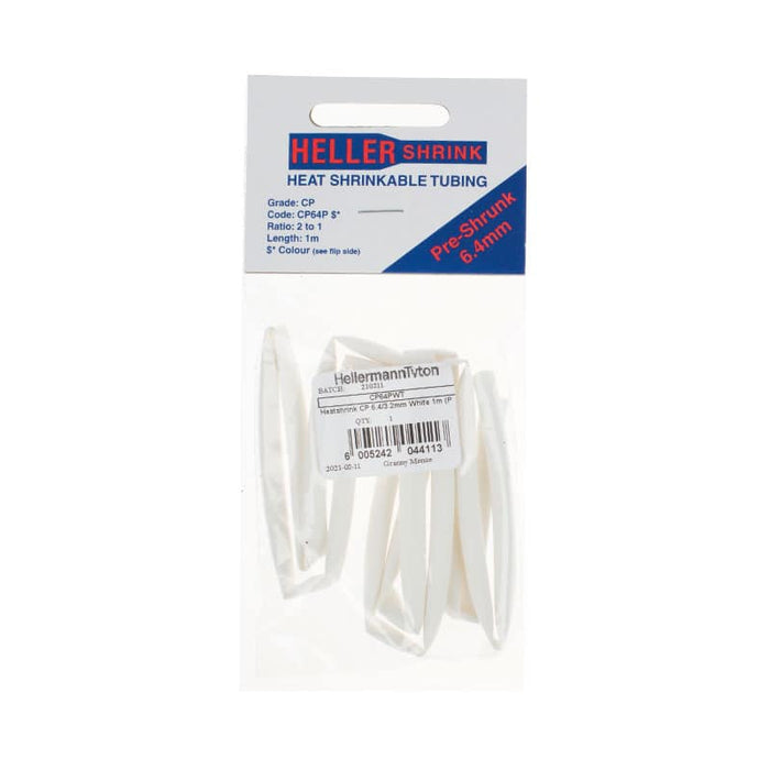 Heller Shrink Heat Shrink Tubing, White, 6.4mm Pre-Shrunk, HellermannTyton CP64PWT